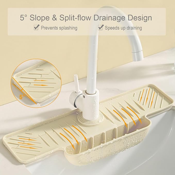 Silicone Faucet Mat with Sponge Holder, Sink Splash Guard, Faucet Draining Mat - Image 6