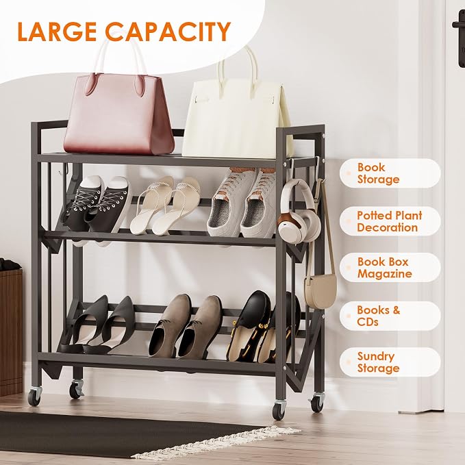 Book Carts 3 Tier 35.4x32x9.84 in Rolling Book Cart Large Capacity Bookshelf - Image 6