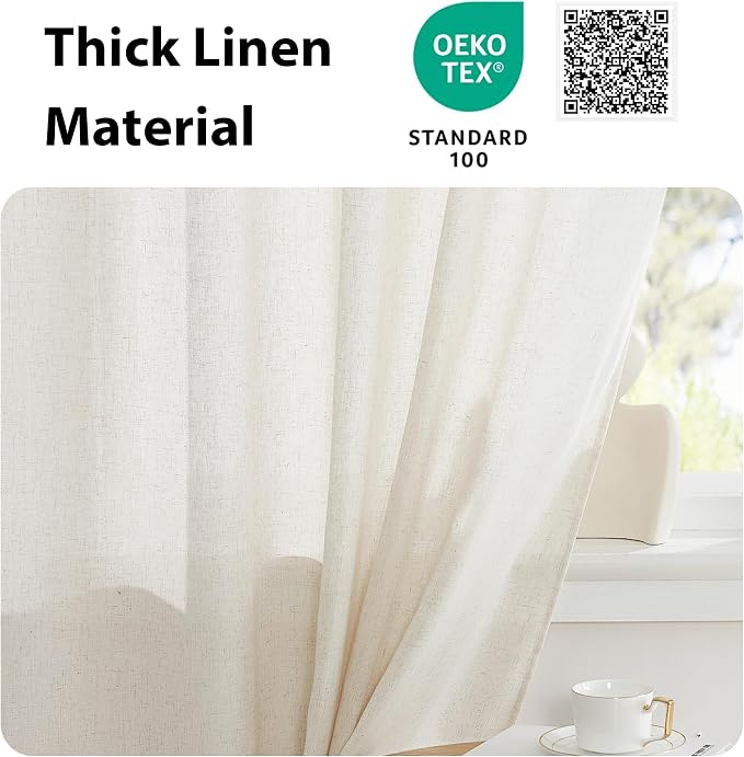 NICETOWN Natural Linen French Door Curtains Privacy Light Reducing Curtain - Image 5
