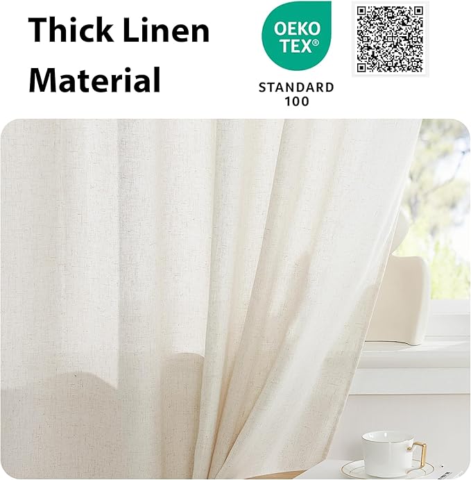 NICETOWN Door Window Curtains 80 inch Length, Farmhouse Linen Textured Front - Image 2