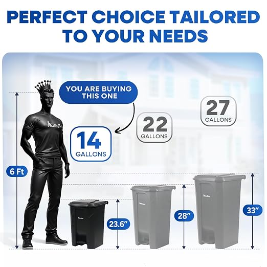 14 Gallon Step-On Trash Can/Container, Hands-Free Disposal - Image 6