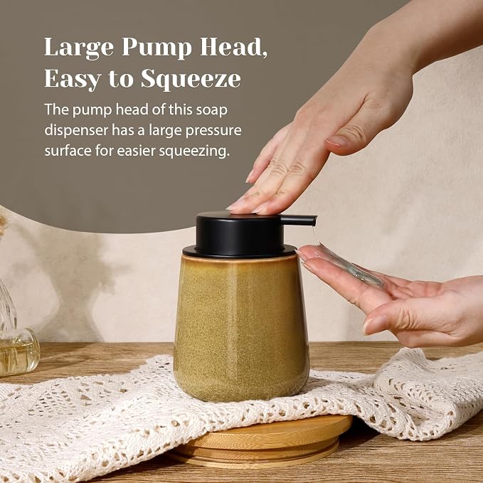 INGOFIN Ceramic Lotion Dispenser - 12 oz Refillable Hand Soap Dispenser Bathroom - Image 7