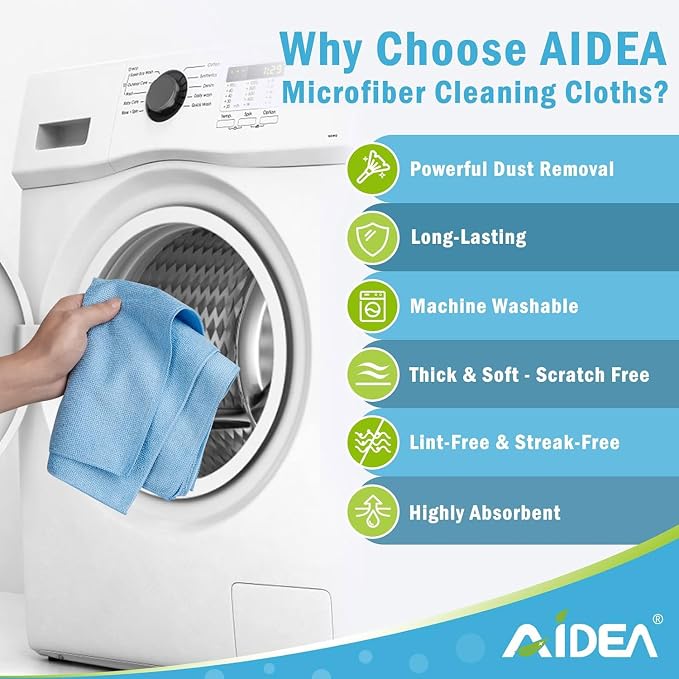 AIDEA Blue Microfiber Cleaning Cloth 24PK, Soft Absorbent Cleaning Rags - Image 3
