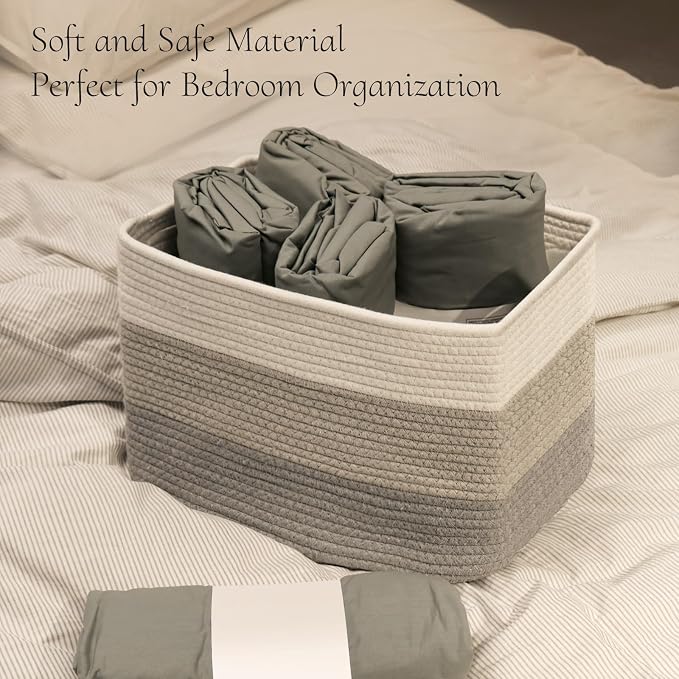 Hopegiver Woven Storage Baskets 15x11x10 Inch, 3 Pack Collapsible Cube Storage - Image 5