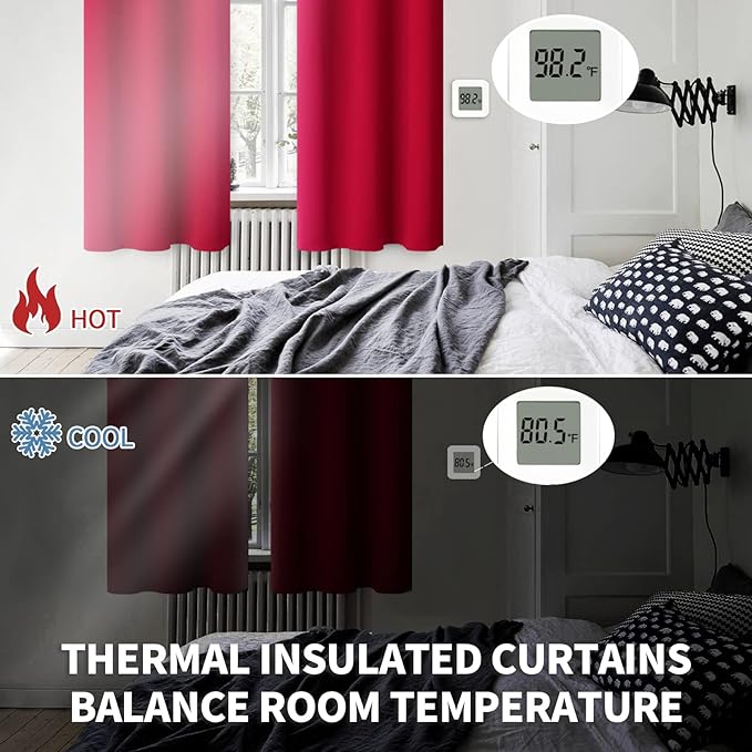 BGment Red Short Blackout Curtains 36 Inches Length - Image 2
