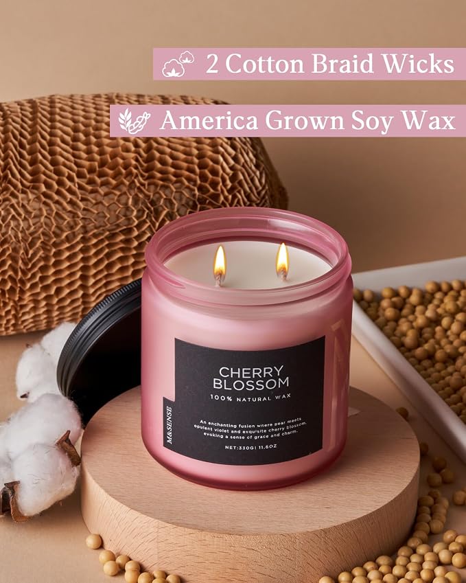 M&SENSE Cherry Blossom Scented Spring Candle, 70 Hours Long Lasting Soy Wax - Image 3