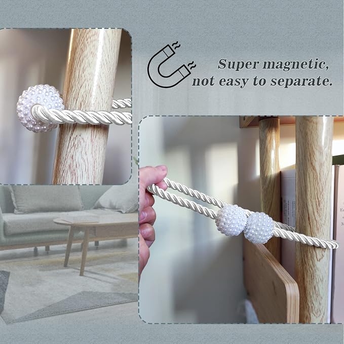Hion Magnetic Curtain Tiebacks White 2pcs, Curtain Tiebacks Buckles Holdbacks - Image 6
