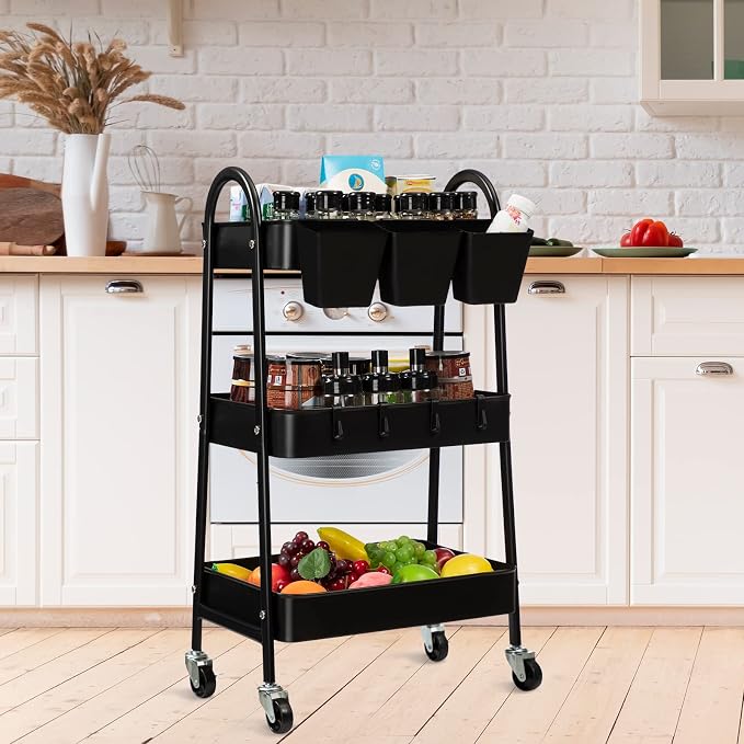 danpinera 3-Tier Rolling Cart, Metal Rolling Storage Cart - Image 7