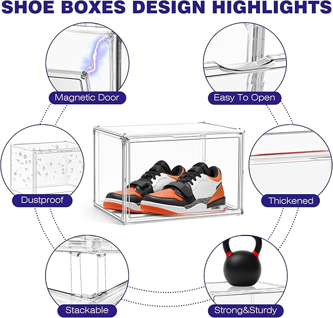 Shoe Storage 6 Pack, Acrylic Clear Shoe Storage Box Stackable Large Sneakers - Image 3