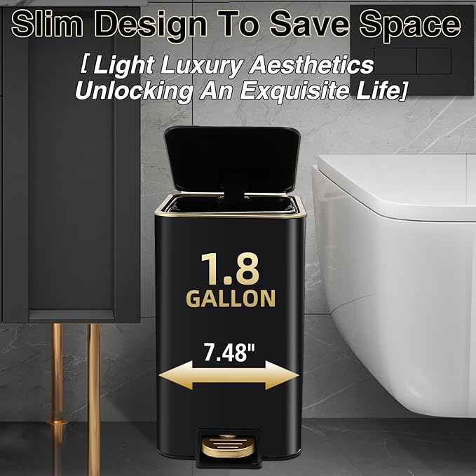 Small Bathroom Trash Can with Lid Soft Close, 1.8 Gallon Stainless Steel - Image 3