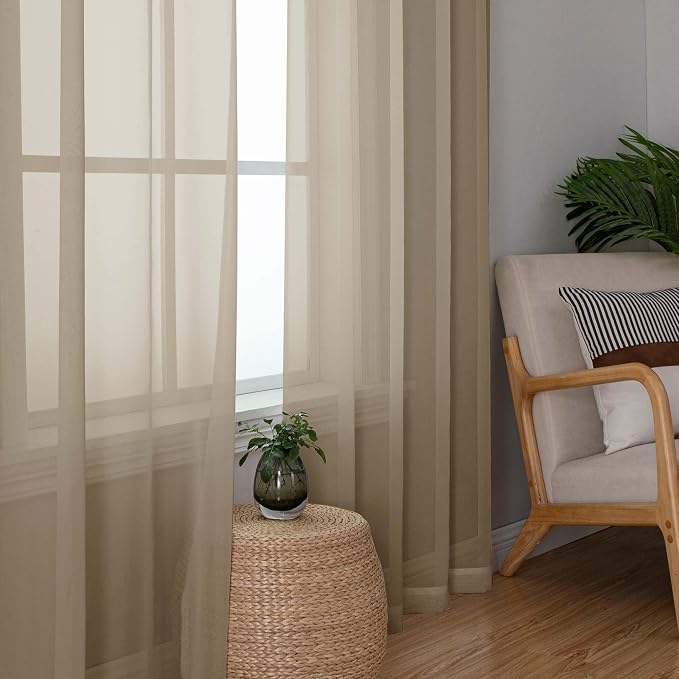 Chyhomenyc Taupe Sheer Curtains 63 Inch Length 2 Panels, Light Filtering Airy - Image 8