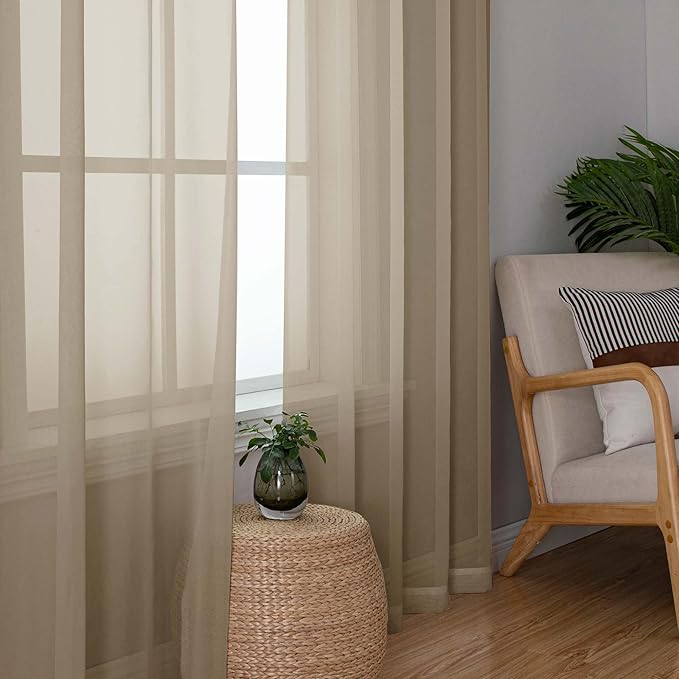 Chyhomenyc Taupe Sheer Curtains 84 Inches Long 2 Panels Set- Light Filtering - Image 7