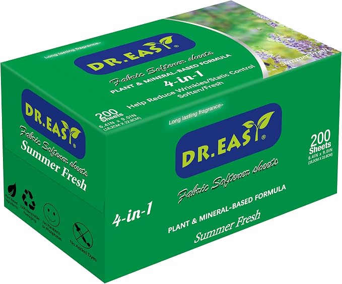 DR.EASY SUMMER FRESH Dryer Sheets Plant Based Formula 200 Ct Fabric Softener by DREASY