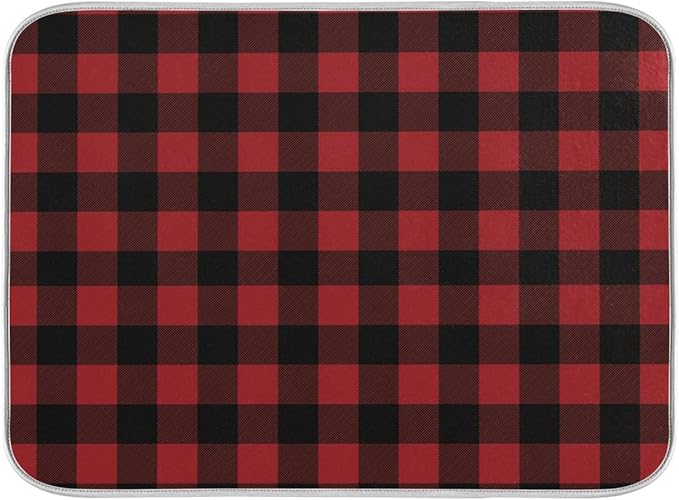 Red and Black Buffalo Plaid Dish Drying Mat 16x18 by Wamika