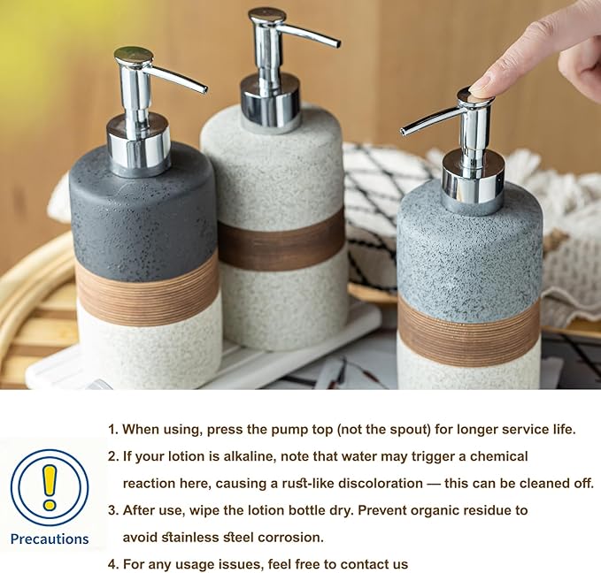 Ceramic Soap Dispenser Set for Hand Soap, Dish Soap, Conditioner, Bathroom & - Image 5