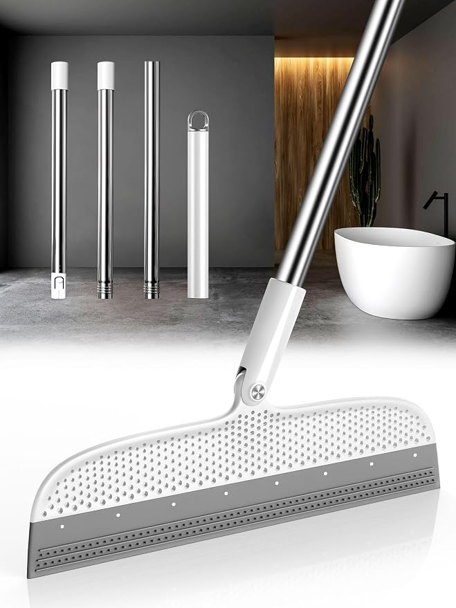 Floor Squeegee & Broom with Long Handle, 180° Rotating Head Silicone Blade by Unknown