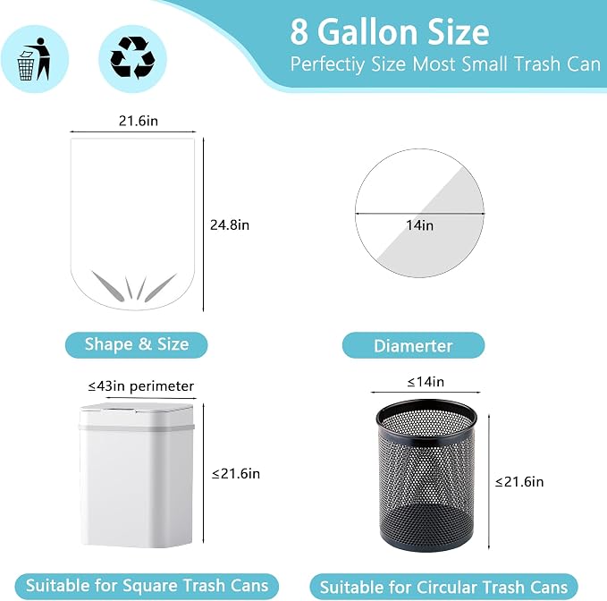 300 Count 8 Gallon Trash Bags, 13 Micron Extra Thick Medium Garbage Bags - Image 4