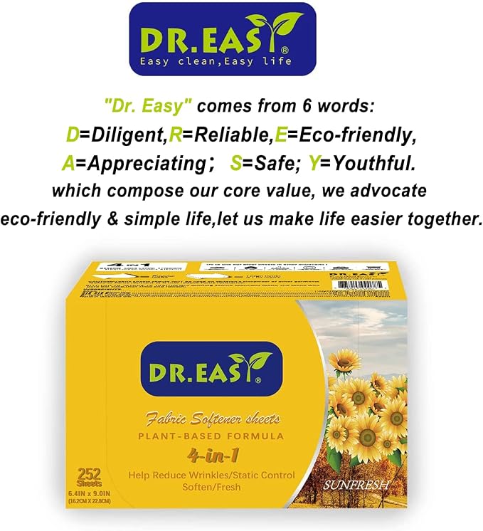 DR.EASY Dryer Sheets Plant Based Formula 252 Ct Fabric Softener sheets - Image 7