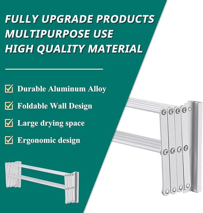 X-cosrack Wall Mounted Clothes Drying Rack, 31.9" Wide Large Rustproof - Image 7