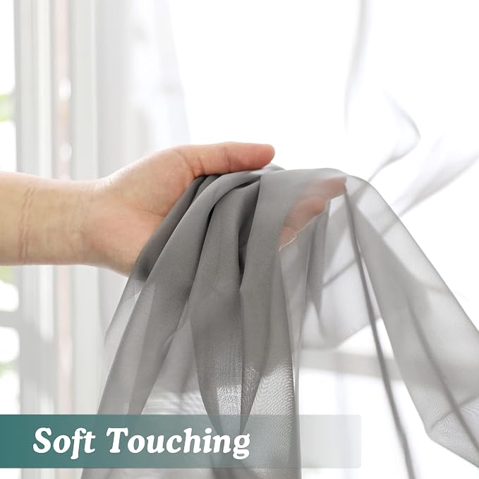 Chyhomenyc Sheer Window Curtains 63 inch Length 2 PCS- Rod Pocket Living Room - Image 5