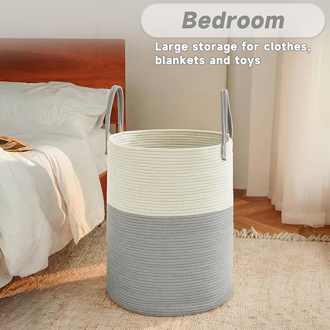 Large Woven Laundry Basket Hamper, 80L Cotton Rope Storage Bin - Image 4