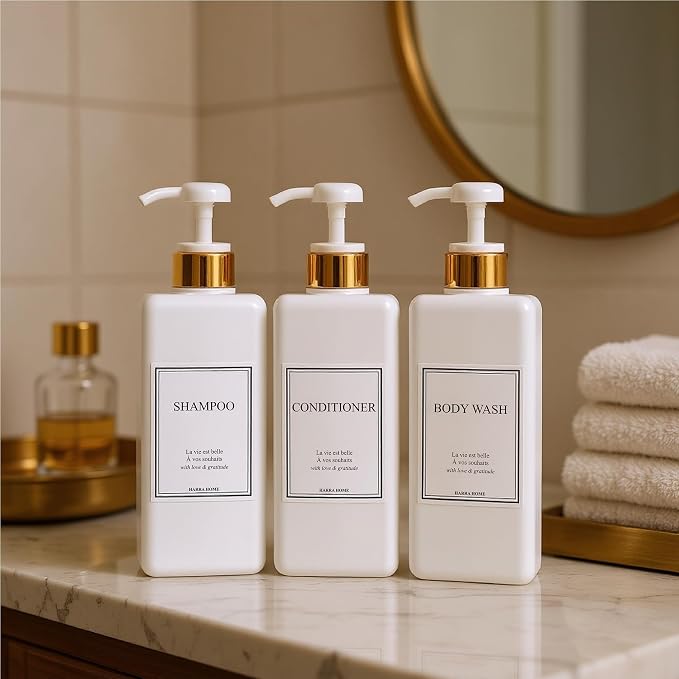 Modern Gold Design Large 27 oz Shampoo and Conditioner Dispensers - Image 8