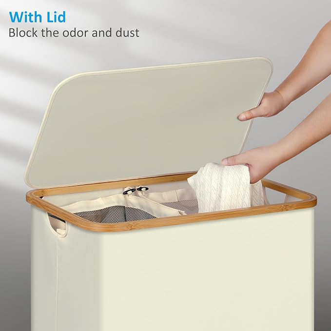 efluky Laundry Hamper with Lid, 160L Tall Laundry Basket with Bamboo Handles - Image 2