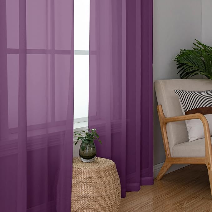 Chyhomenyc Plum Sheer Curtains 78 Inches Long 2 Panels Set - Image 4