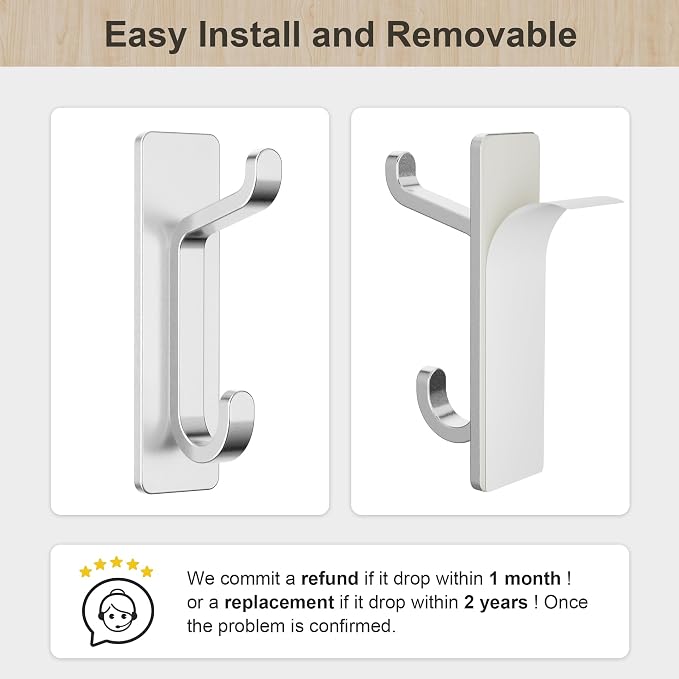 Wall Hooks for Coat and Towel: 13LB Adhesive Door Hanger Stick on - Image 3