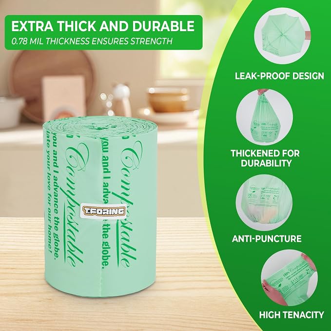 Compostable Trash Bags, 13 Gallon / 49.2 Liter, Extra Thick 0.9 Mil Tall - Image 4