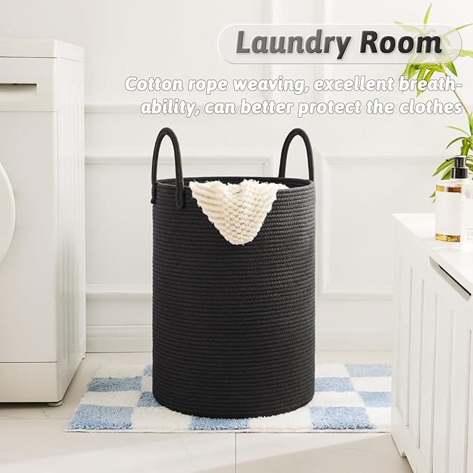 Laundry Basket, Woven Cotton Rope Laundry Hamper, 80L - Image 5