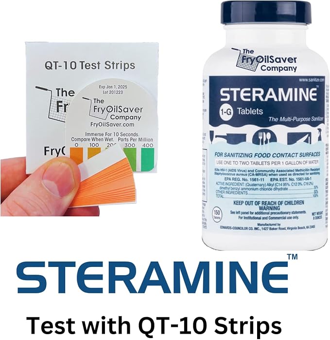 Pack of 6 Steramine Sanitizing Tablets w/ 30x QT-10 Test Strips by FryOilSaver - Image 3