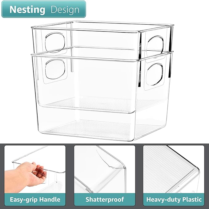 Sorbus 4 Pack Medium Clear Plastic Storage Bins, Refrigerator, Under Sink - Image 3