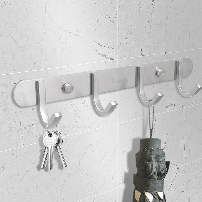 Coat Hook Rack Brushed Nickel 10.6-Inch Coat&Towel Hook Rail Wall Mounted - Image 5