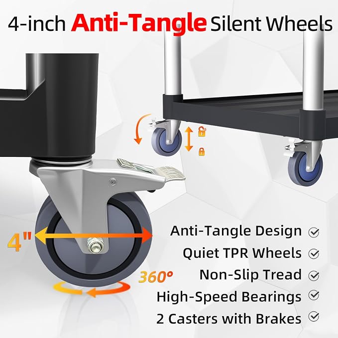 Plastic Utility Cart with Anti-Tangle Wheels, Solid Armrests, 450 Lbs Heavy - Image 3