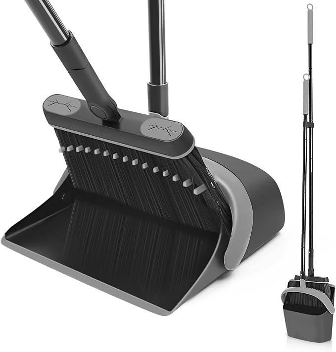 JEHONN Broom and Dust Pan, 54.3 inches Long Handle Swivel Brush, Upright by JEHONN