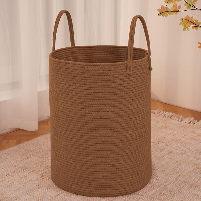 Large Woven Laundry Basket Hamper, 80L Cotton Rope Storage Bin by JMvicyroam