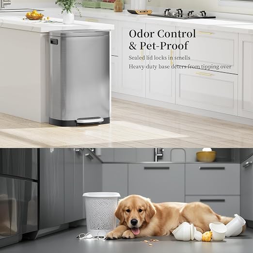 13 Gallon Trash Can with Lid, 50L Fingerprint Proof Stainless Steel Kitchen - Image 6