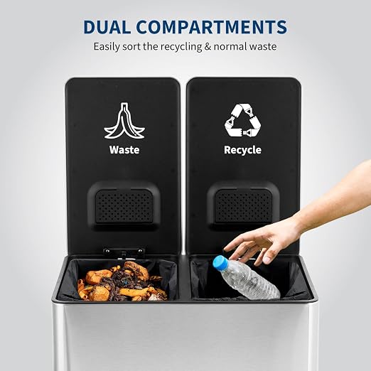 GarveeHome Dual Trash Can, 2x4 Gallon Stainless Steel Step Trash Can, - Image 3