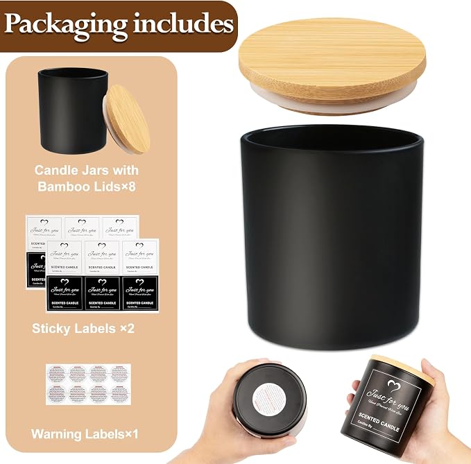 CONNOO 8 Pack 14 OZ Empty Black Glass Candle Jars - Image 3