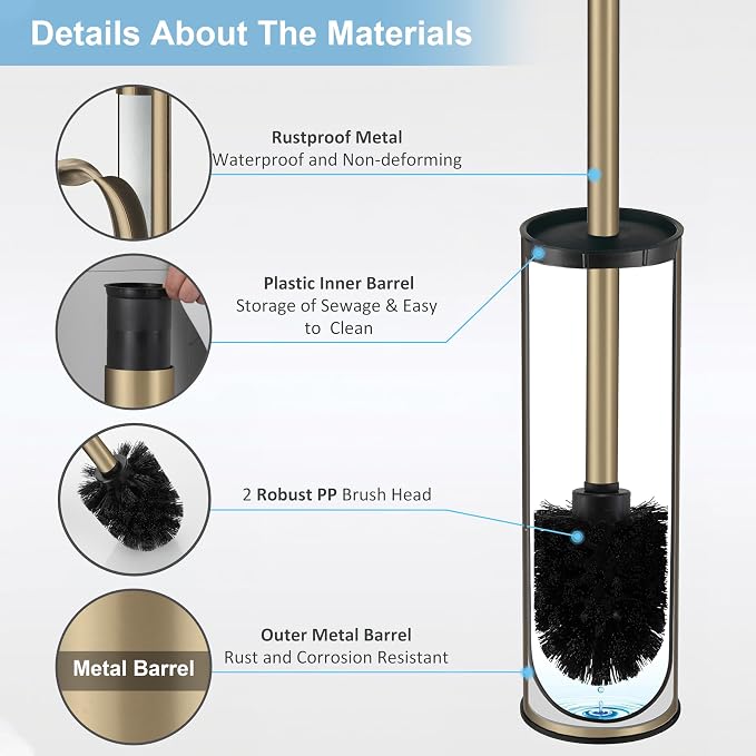 BGL Brushed Gold Toilet Brush and Holder, Stainless Steel Toilet Brushes - Image 2