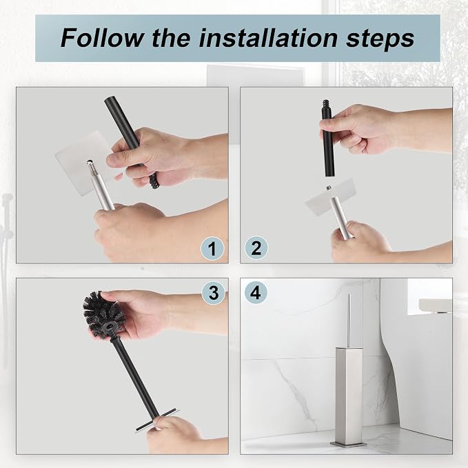 Brushed Nickel Toilet Brush and Holder, Toilet Bowl Brush - Image 4