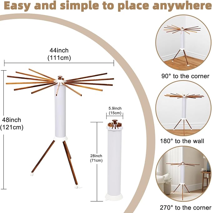 Portable Teak Tripod Clothes Drying Rack, Foldable Space-Saving Design - Image 4