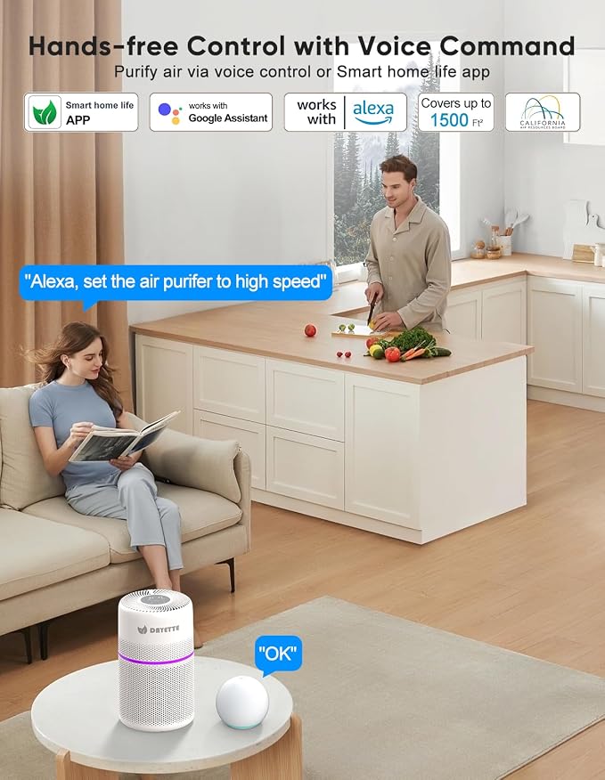 Smart Air Purifiers for Bedroom, DAYETTE 7 Color Light H13 Air Purifier for - Image 4