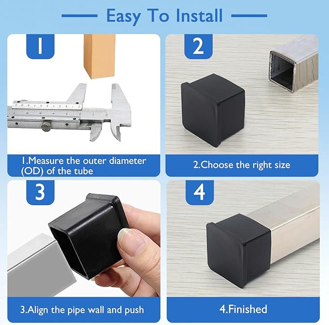 16 Pcs 2" x 2" Square Rubber Chair Leg Caps, PVC Table Leg Covers, Flexible & - Image 5