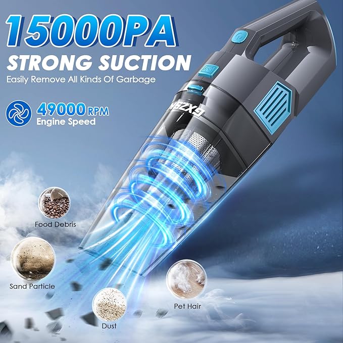 Handheld Vacuum Cordless, 15000PA Strong Suction Hand Held Car Vacuum Cleaner - Image 2