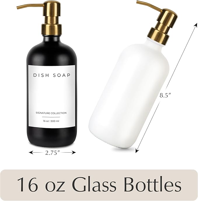 Emerson Essentials Glass Soap Bottle Dispensers, 2 Pack, Stainless-Steel Pumps - Image 2