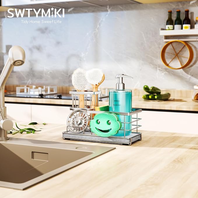 SWTYMIKI Kitchen Sink Caddy Organizer, Smiley Face Sponge Holder - Image 7