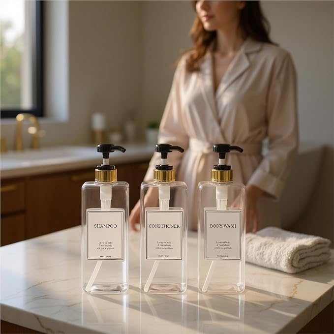 Modern Gold Design Large 27 oz Shampoo and Conditioner Dispensers - Image 5