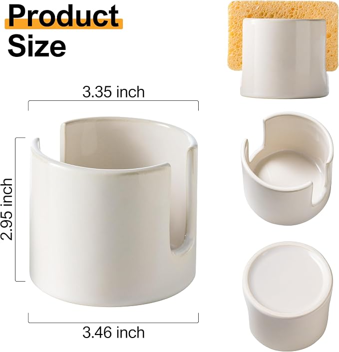 Sponge Holder for Kitchen Sink, Ceramic Dish Sponge Drying Caddy Scrubby Daddy - Image 3